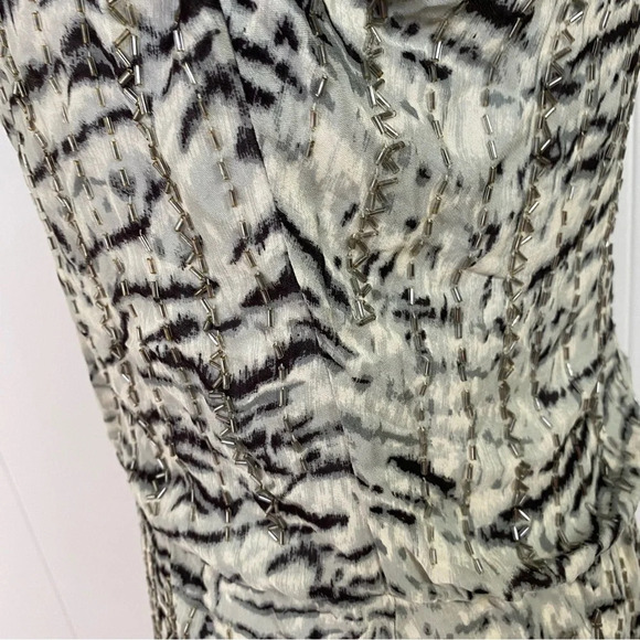 PARKER Animal Print Black Gray Beaded Long Sleeve SILK Sheer Top Women Sz Medium - Picture 11 of 16